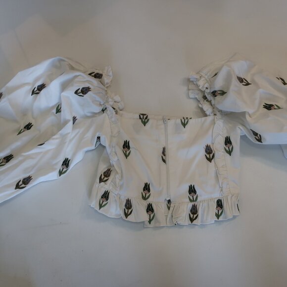 Womens Lug Von Siga Daphne Tulip White Multi Embroidered Floral Crop Top 38 US/6 - Picture 10 of 12
